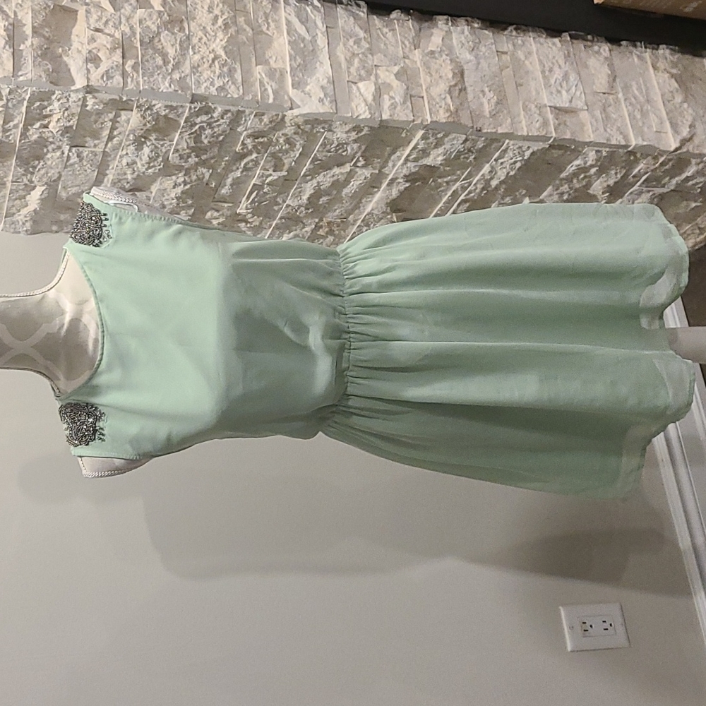 Zara Mint Green sleeveless dress with beaded shoulders